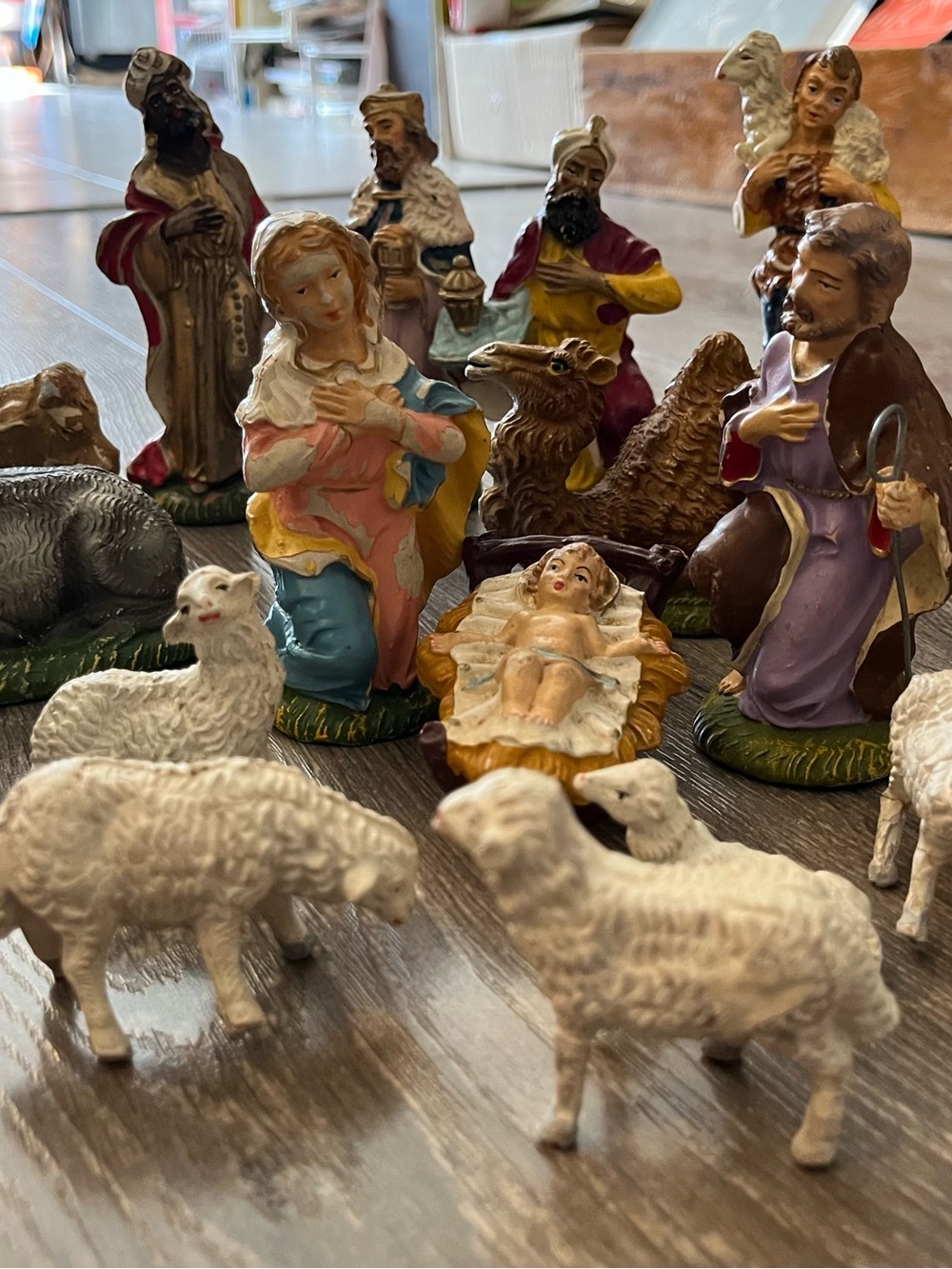 Vintage Mid-Century Italian Plaster Chalkware Nativity Set 12+ pcs